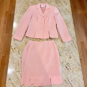 VTG Liz Claiborne 90s Pink Crepe Skirt Suit Set Blazer Business Casual Sz 6